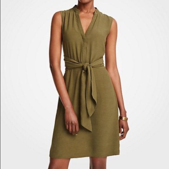 Ann Taylor Dresses & Skirts - Ann Taylor Sleeveless Dress Tie Waist Olive Green